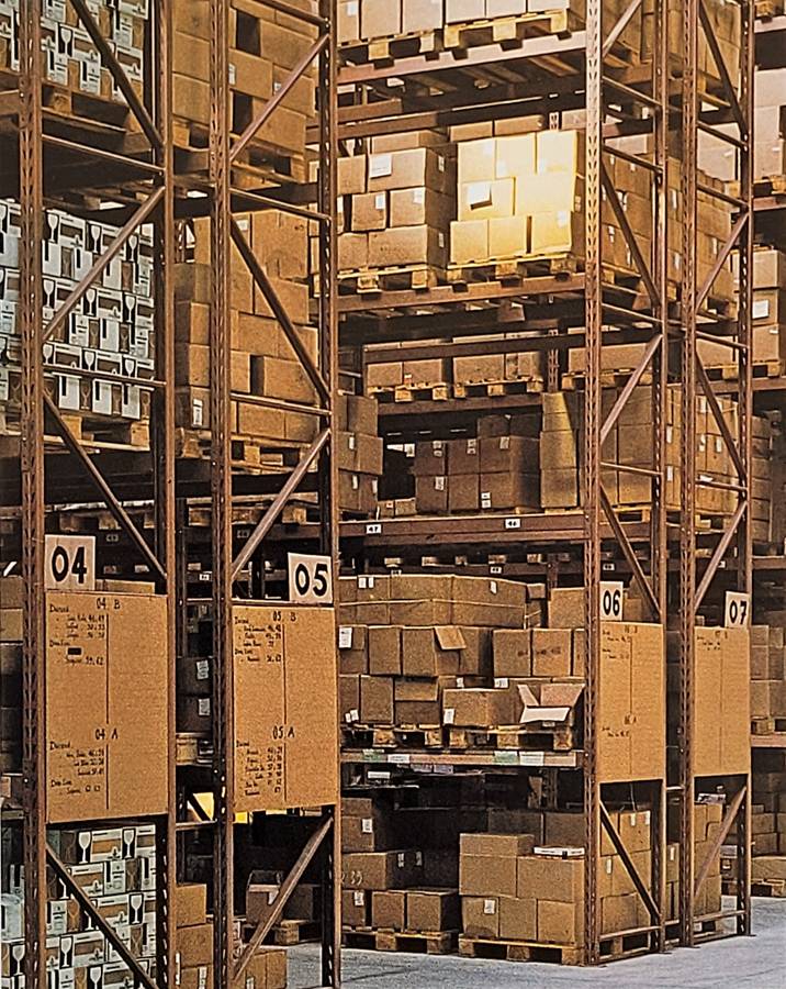 Tall pallet racking with numbered bay labels, seen in the photo viewer